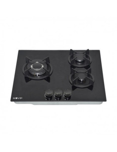 PLACA A GAS PARA ENCASTRAR 3 FUEGOS CRISTAL NEGRO MUVIP