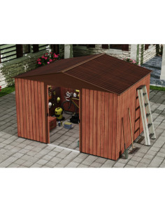 CASETA DE METAL | PUERTAS CORREDERAS 304.5X243X214.5 (7.4M2) EFECTO MADERA