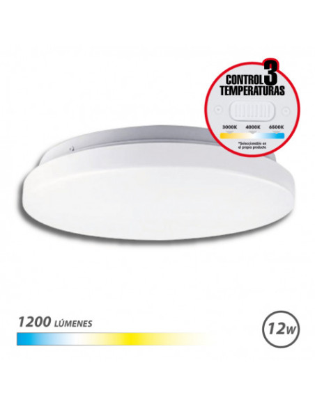 APLIQUE LED TECHO REDONDO 12W | 1200LM | SELECTOR 3 TEMPERATURAS ELBAT