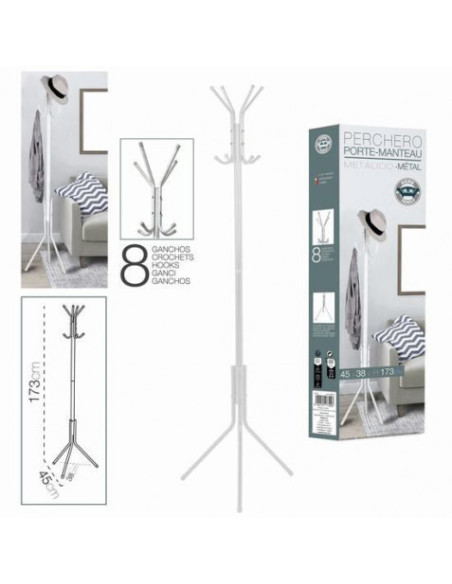 PERCHERO DE PIE METALICO BLANCO 45X38X173