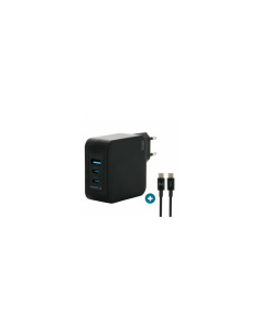 Mobilis Charger 100W 2USB C 1USBA GaN cable 100W Portátil, Smartphone, Tableta Negro Corriente alterna Interior