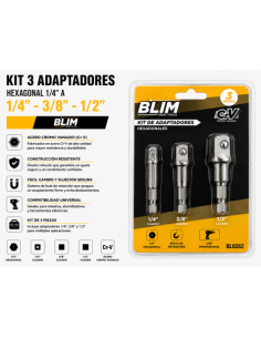 KIT 3 ADAPTADORES 1/4\" HEXAGONAL A 1/4\"-3/8\"-1/2\" BLIM