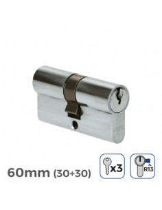 BOMBIN NIQUEL 60MM 30+30MM LEVA CORTA 3 LLAVES