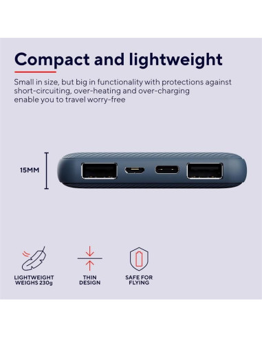 POWERBANK TRUST PRIMO SLIM 10000MAH X2 USB-A + USB-C + MICRO-USB ECO BLUE