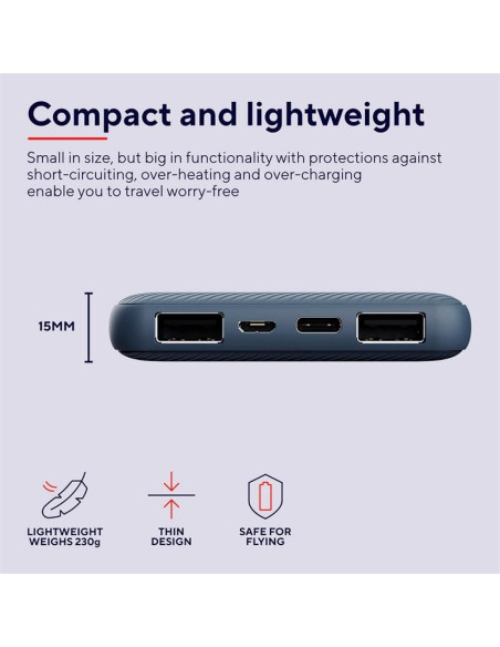 POWERBANK TRUST PRIMO SLIM 10000MAH X2 USB-A + USB-C + MICRO-USB ECO BLUE