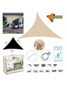 TOLDO TRIANGULAR 2X2X2 METROS BEIGE CON BOSLA
