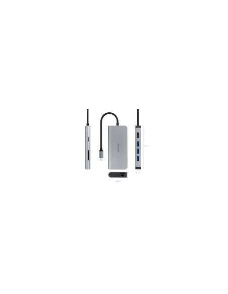 Nanocable Hub USB-C 8 en 1, Conversor USB-C 3.1 a 3xUSB-A 3.0 + HDMI