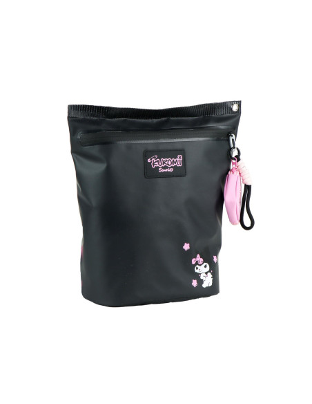 Mochila Casual Kuromi Sanrio Negra con Monedero Rosa y Tirantes Ajustables
