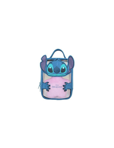 Neceser de Aseo y Viaje Stitch Disney Transparente Azul con Asa y Bolsita Interior 21 cm