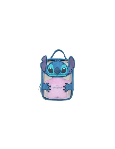 Neceser de Aseo y Viaje Stitch Disney Transparente Azul con Asa y Bolsita Interior 21 cm