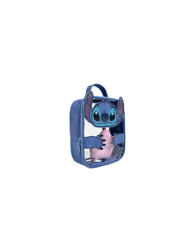 Neceser de Aseo y Viaje Stitch Disney Transparente Azul con Asa y Bolsita Interior 21 cm