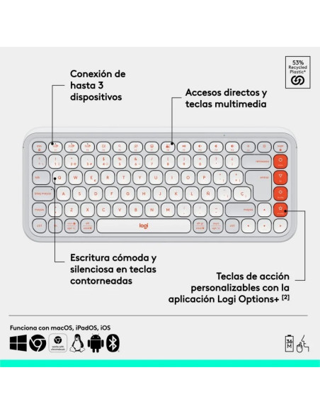 TECLADO LOGITECH POP ICON KEYS WIRELESS ROSE/WHITE