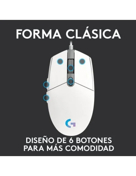 RATON LOGITECH G203 LIGHTSYNC RGB USB WHITE