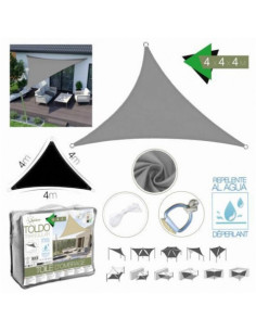 TOLDO TRIANGULAR 4X4X4 METROS GRIS CON BOSLA