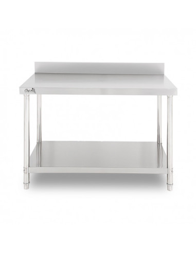 MESA DE TRABAJO ACERO INOXIDABLE 180X70X85CM CON RESPALDO CHEF PRO