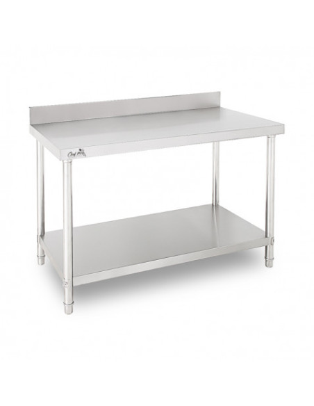 MESA DE TRABAJO ACERO INOXIDABLE 180X70X85CM CON RESPALDO CHEF PRO