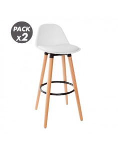 PACK 2 TABURETES ACOLCHADOS CON RESPOSAPIÉS BLANCOS MUVIP