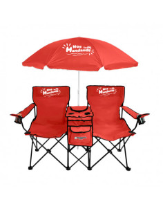 SILLA DOBLE PLEGABLE DE CAMPING CON NEVERA Y SOMBRILLA SUNGARDEN