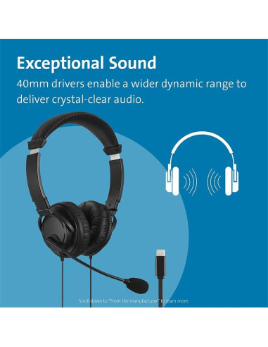 AURICULARES + MICROFONO KENSINGTON K97457WW HI-FI USB-C BLACK