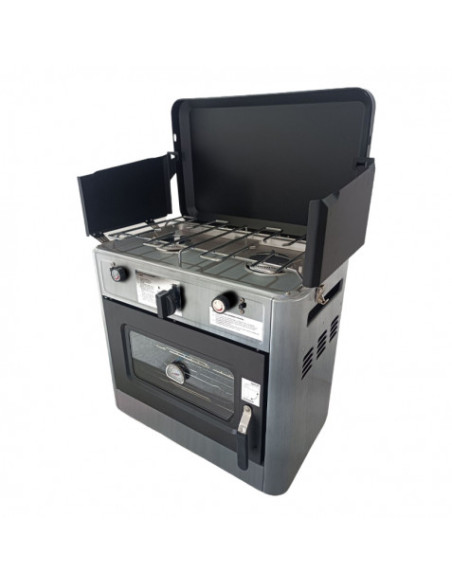 COCINA 2 FUEGOS CON TAPA + HORNO DE GAS CON SISTEMA DE SEGURIDAD MUVIP