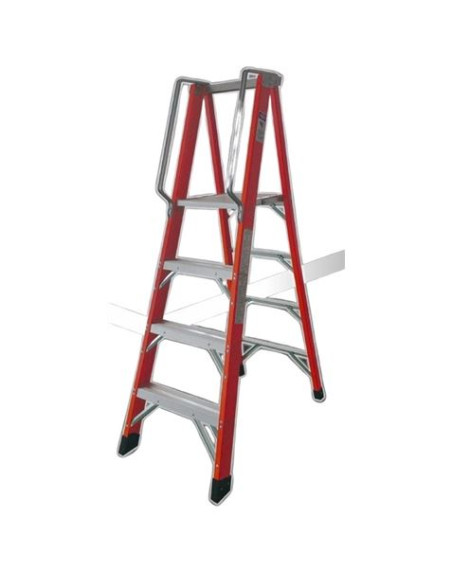 ESCALERA ELECTRICISTA FIBRA DE VIDRIO + ALUMINIO 4 PELDAÑOS MADER
