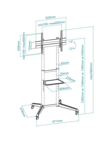 SOPORTE TV MONITOR TOOQ SUELO CON RUEDAS 37 - 70 50KG BLACK
