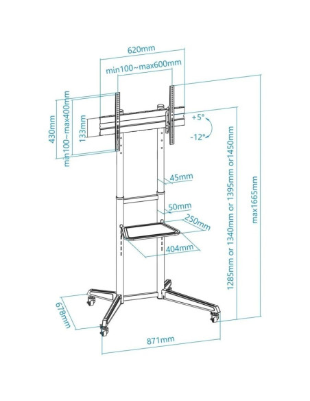 SOPORTE TV MONITOR TOOQ SUELO CON RUEDAS 37 - 70 50KG BLACK