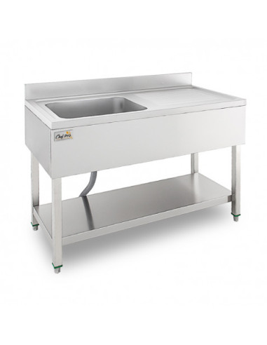 FREGADERO INDUSTRIAL 140X70X85CM CUBETA IZQUIERDA Y ESTANTE CHEF PRO