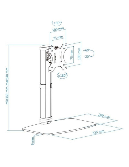 SOPORTE DE MESA TV MONITOR TOOQ REG.ALTURA GIR. INCL. 17-27 WHITE