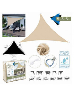 TOLDO TRIANGULAR 5X5X5 METROS BEIGE CON BOSLA
