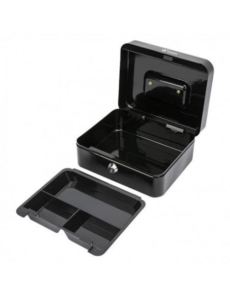 CAJA DE CAUDALES METÁLICA CON LLAVE 9X20X16CM 3 COMPARTIMENTOS CROMAD
