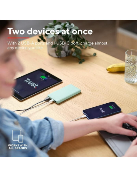 POWERBANK TRUST PRIMO SLIM 10000MAH X2 USB-A + USB-C + MICRO-USB ECO GREEN