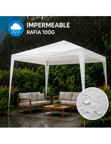 CARPA ACERO RAFIA 3X3 METROS BLANCA DESMONTABLE SUNGARDEN