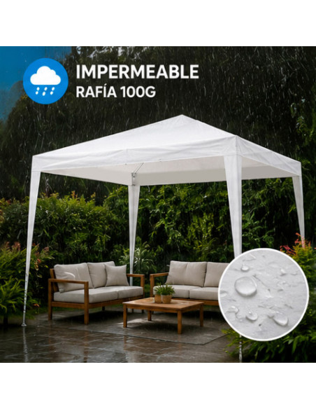 CARPA ACERO RAFIA 3X3 METROS BLANCA DESMONTABLE SUNGARDEN