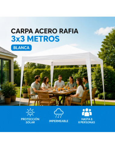 CARPA ACERO RAFIA 3X3 METROS BLANCA DESMONTABLE SUNGARDEN