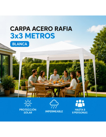 CARPA ACERO RAFIA 3X3 METROS BLANCA DESMONTABLE SUNGARDEN