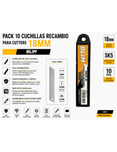 PACK 10 CUCHILLAS RECAMBIO PARA CUTTERS 18 MM BLIM