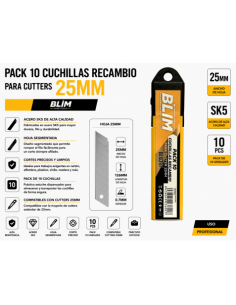 PACK 10 CUCHILLAS RECAMBIO PARA CUTTERS 25 MM BLIM