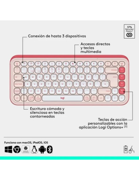 TECLADO + RATON LOGITECH POP ICON WIRELESS ROSE/WHITE