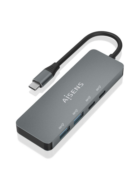 AISENS Hub USB 3.2 Gen2 10G USB-C, USB-C/M-2xUSB-C/H-2xUSB-A/H, Gris,