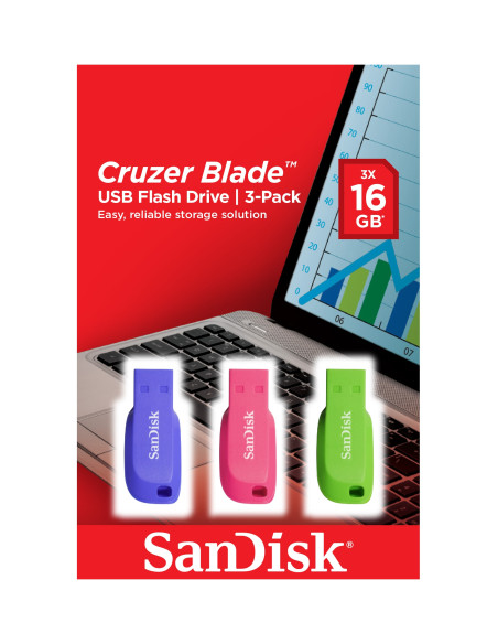 MEMORIA USB 2.0 SANDISK CRUZER BLADE 16 GB PACK 3 SDCZ50C-016G-B46T