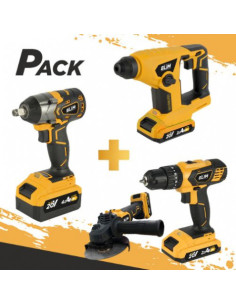 PACK 20V TALADRO + LLAVE DE IMPACTO + RADIAL + MARTILLO + 3 BATERIAS BLIM