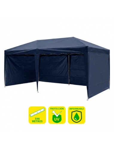 CARPA PLEGABLE ACERO 3X6 METROS AZUL OSCURO + 4 PAREDES PARA CARPA PLEGABLE