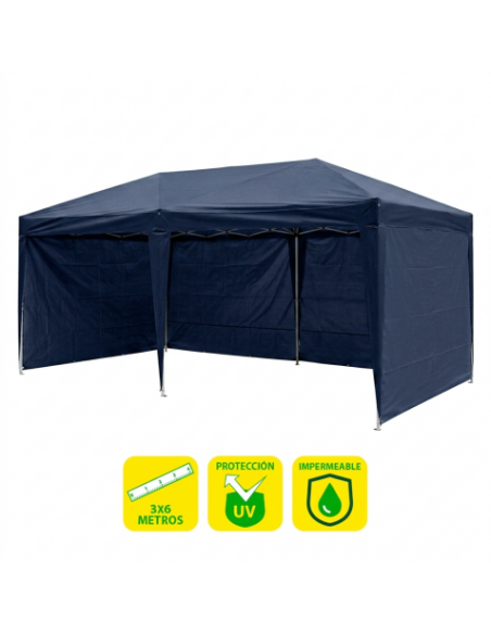 CARPA PLEGABLE ACERO 3X6 METROS AZUL OSCURO + 4 PAREDES PARA CARPA PLEGABLE