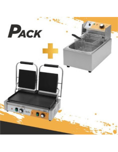 FREIDORA PROFESIONAL 9 LITROS 2500W + SANDWICHERA INDUSTRIAL DOBLE 3600W