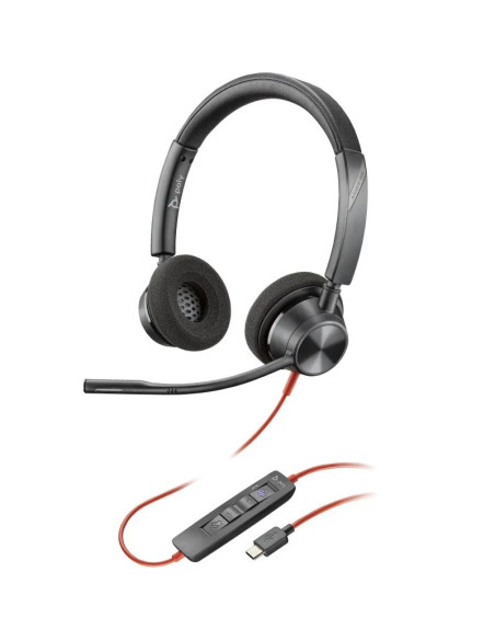 AURICULAR + MICROFONO POLY BLACKWIRE 3320 BIAURAL USB-C + ADAPTADOR USB-A