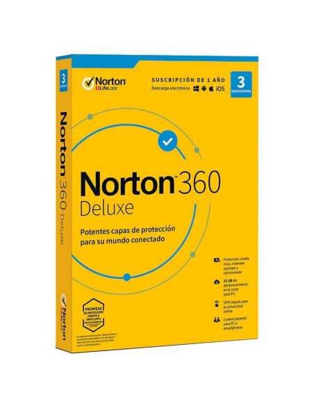 NORTON 360 DELUXE 25GB ES 1 USER 3 DEVICE 1 AÑO L. ELECTRONICA