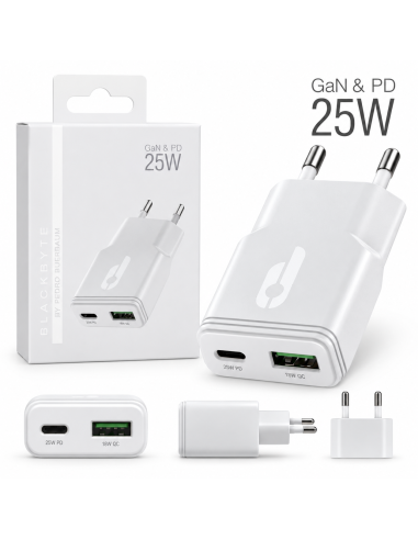 CARGADOR EXTRA PLANO DUAL TIPO C PD 25W + USB-A 18W BLANCO BLACKBYTE