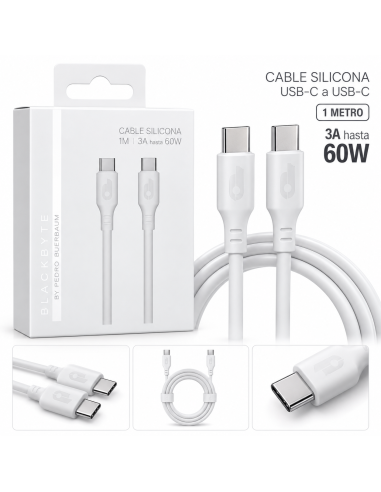 CABLE DE CARGA Y DATOS USB-C A USB-C 1M 3A 60W BLANCO BLACKBYTE