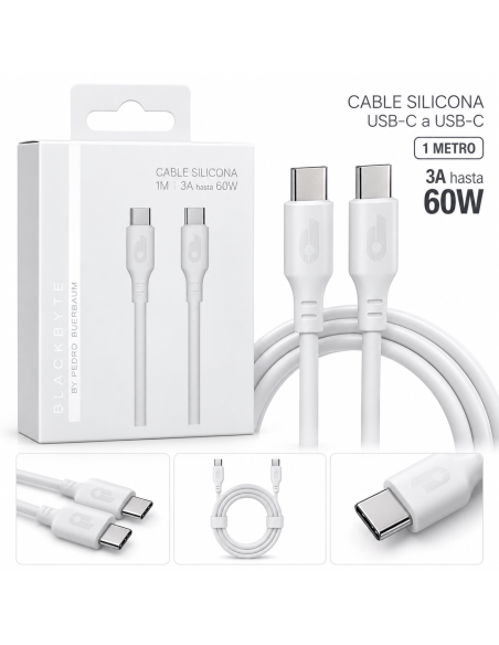 CABLE DE CARGA Y DATOS USB-C A USB-C 1M 3A 60W BLANCO BLACKBYTE